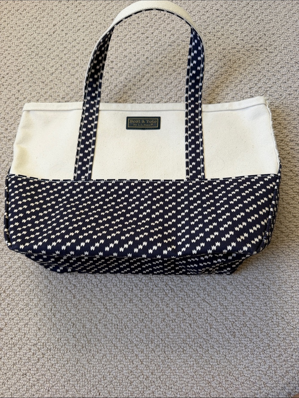 LL Bean Navy and White Canvas Tote Bag